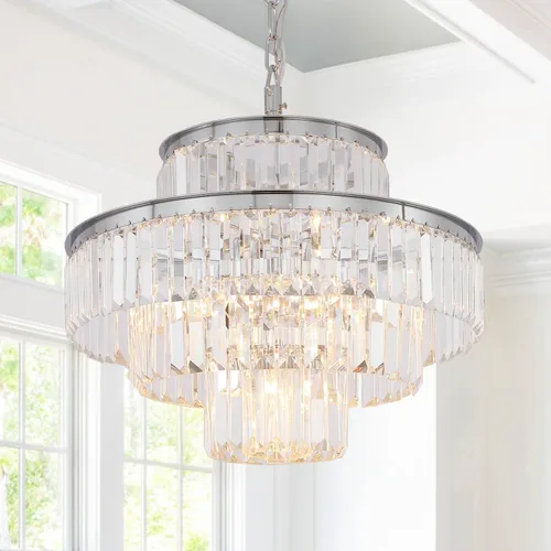Miniatura 9 de Candelabro grande de cristal moderno y lujoso, lámpara colgante de gota de lluvia para comedor, dormitorio, sala de estar, marrón, 39 pulgadas