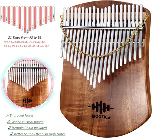 Miniatura 2 de MOOZICA Kalimba Piano de Pulgar de Koa Sólido de 21 Teclas, Kalimba Marimba Profesional Individual de Tablero Plano de Madera Maciza