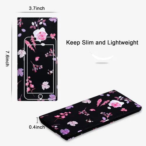 Miniatura 41 de HUA ANGEL Billetera para mujer, ultra delgada y delgada, con bloqueo RFID, tarjetero de crédito, doble embrague, carteras largas, regalo para A-ámbar