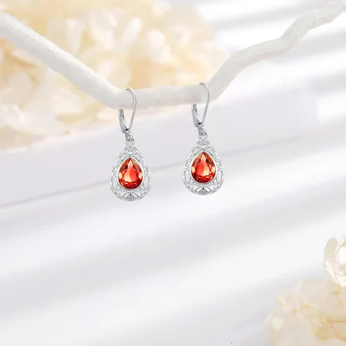 Miniatura 247 de Aretes colgantes de plata de ley con diseño de árbol de la vida, flor, abeja, animales, gato, colibrí, piedra lunar, turquesa, aretes con cierre