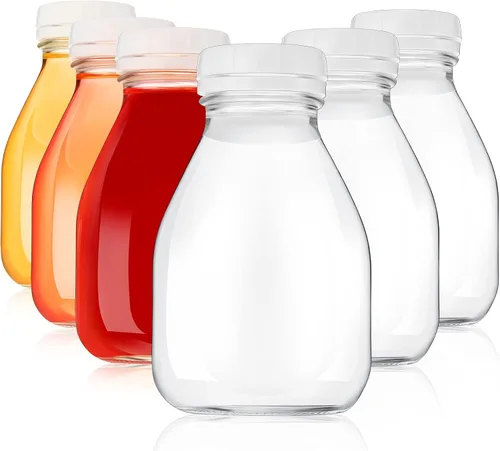 6 botellas de leche de vidrio con tapas, 16 onzas, reutilizables para leche de almendras, crema de café, fiestas y picnics