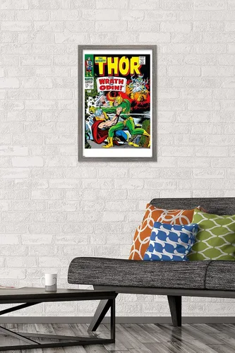 Miniatura 2 de Trends International Marvel Comics Loki - Póster de pared Thor #147, 22.4 pulgadas de largo x 14.7 pulgadas, versión enmarcada en madera de granero