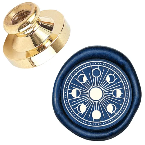 Miniatura 10 de CRASPIRE Juego de sellos de cera con diseño de luna, sol, nubes, latón, 0.98 pulgadas, extraíble, 1.181 in, con 1 mango de madera retro para bodas