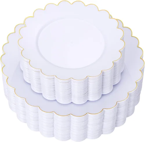 Miniatura 16 de LIYH - 120 platos de plástico azul bebé con borde dorado, platos desechables de plástico azul claro, incluye 60 platos llanos de 10.25 pulgadas y 60
