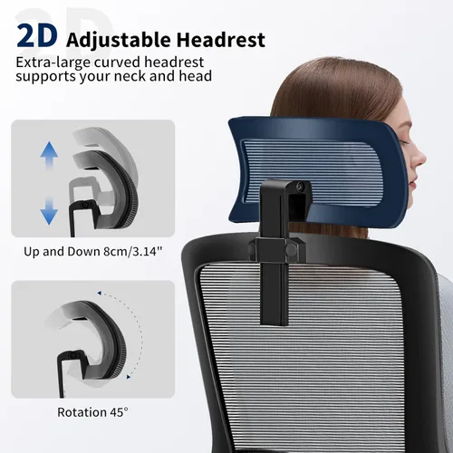 Miniatura 4 de Silla de oficina, silla de escritorio ergonómica con soporte lumbar ajustable, silla de computadora de malla de 400 libras, respaldo alto con Negro