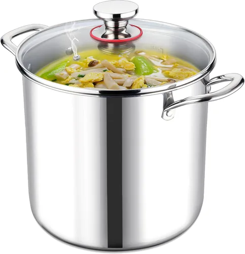 Miniatura 8 de LIANYU Olla de 10 cuartos de galón con tapa, olla resistente de tres capas de 10 cuartos de galón, olla de acero inoxidable 18/10, olla de cocción