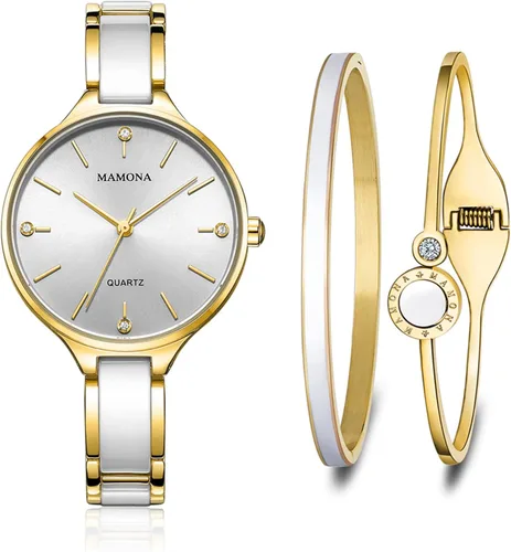 MAMONA Watches for Women Christmas Gifts for Women Wife, Girls & Ladies Fashion Bracelet Watch Set Waterproof Womens Ceramic Watch Casual Wrist