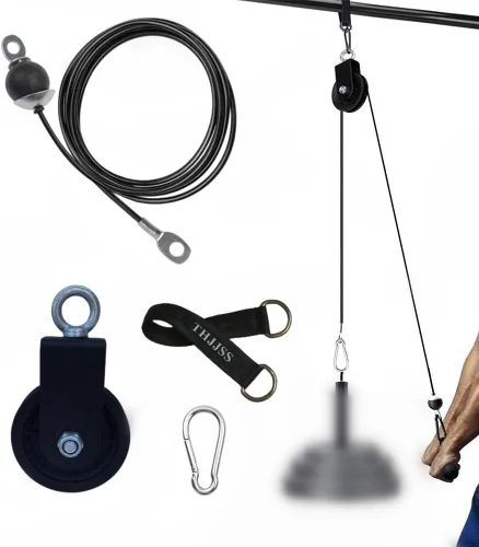Miniatura 4 de Sistema de polea de cable de peso, rueda de polea giratoria de 360 grados, polea silenciosa de 3.54 pulgadas, correa para colgar polea, mosquetón, 1
