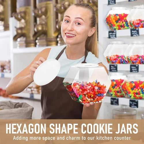 Miniatura 6 de Uiifan Tarro de plástico para dulces con tapa, cuencos de pescado transparentes, recipientes hexagonales para aperitivos, comida de perro, mascotas
