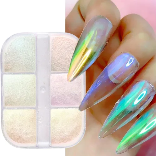 Aurora - Polvo para arte de uñas, diseño holográfico de polvo fino para uñas, pigmento iridiscente para esmalte de uñas en gel, manicura para