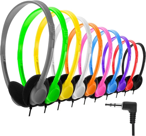 Miniatura 15 de Yunsailing Paquete de 20 auriculares a granel con diadema ajustable de 0.138 in, auriculares para programas de aprendizaje, laboratorio de Negro