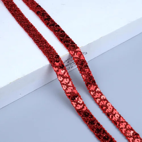 Miniatura 6 de Cinta de encaje con purpurina para manualidades, adornos, accesorios de disfraz de 10 yardas (rojo)