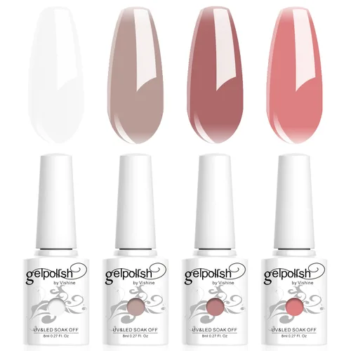 Vishine Kit de esmalte de uñas de gel, 4 piezas, gel de gelatina transparente, color blanco lechoso, desnudo, rosa, esmalte de gel, arte de uñas,