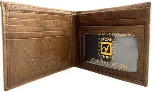 Miniatura 2 de Nueva piedra montaña para hombre monedero genuino TAN cuero RFID Passcase Bifold
