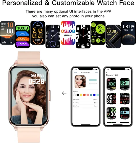 Miniatura 4 de Smart Watch Fitness Tracker Make/Answer Calls for Women Men with Heart Rate Blood Oxygen Sleep Monitor Sports Modes Step Calorie Counter IP68 Rosado