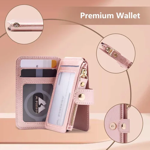 Miniatura 54 de Cartera con llavero, tarjetero con bloqueo RFID de piel, funda para tarjetas de crédito con cremallera para mujer