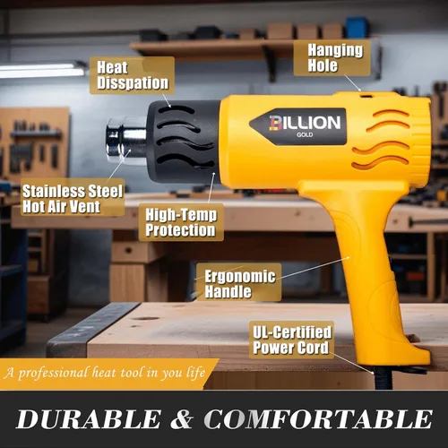 Miniatura 5 de Pistola de calor, pistola de aire caliente BILLION GOLD de 1800 W, 752 ℉ a 1112 ℉ con 2 ajustes de temperatura, pistola de calor para manualidades