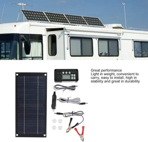 Miniatura 3 de Ejoyous Kit de panel solar, 600 W, cargador de panel solar monocristalino de silicio 100 A, kit de panel solar con cable de extensión, clip