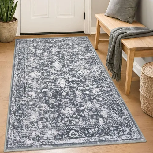 Miniatura 13 de KILOCOCO Alfombra lavable de 2 x 3 para entrada, estampado floral vintage, suave, antideslizante, azul, alfombras de cocina, tapete