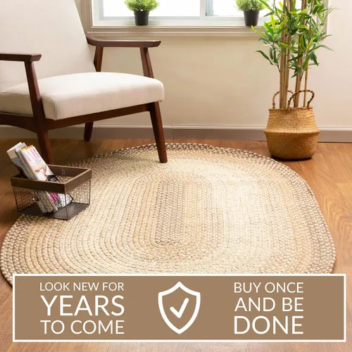 Miniatura 9 de Super Area Rugs - Alfombras trenzadas 2X3 para granja y cocina - Alfombra Ridgewood trenzada para sala de estar - Reversible - Para Taupetone / Beige