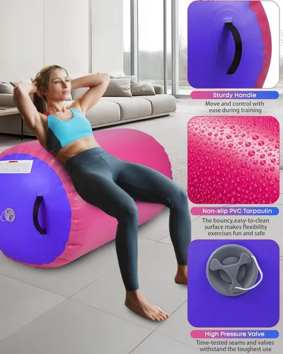 Miniatura 2 de Air Barrel - Barril de Aire Rodillo de Gimnasia para Entrenador de Flic Flac Hacia Atrás, Colchoneta de Aire con Bomba para Entrenamiento de Rosa