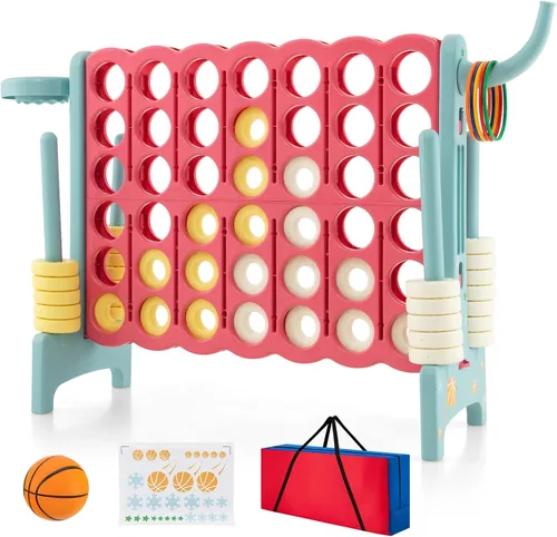 Miniatura 11 de Costzon Giant 4-in-A-Row, Jumbo 4-to-Score Giant Game w/Carrying Bag, Basketball Hoop, 42 Jumbo Rings, Quick-Release Slider, Indoor Outdoor Family