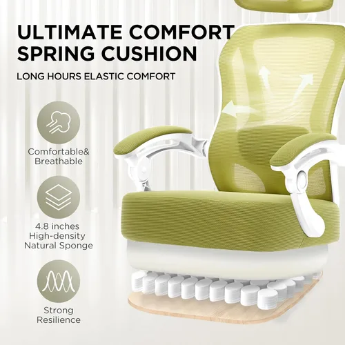 Miniatura 4 de Silla de oficina ergonómica con reposapiés, silla de escritorio reclinable ultra gruesa con soporte lumbar ajustable en 2D y reposacabezas, cojín