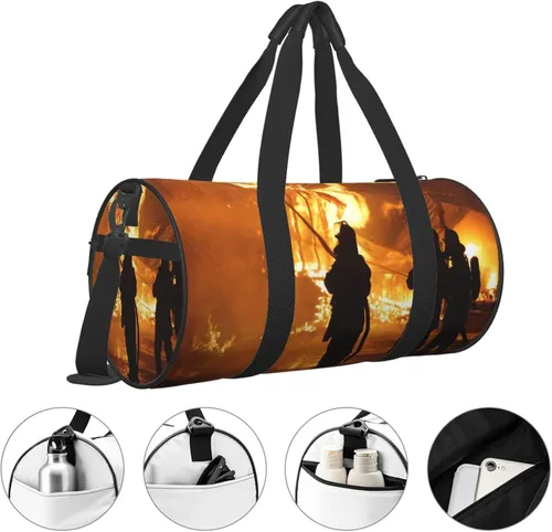 Miniatura 3 de Bolsa de viaje con cordones de fútbol americano, bolsa de viaje para el gimnasio, para hombres y mujeres, Bombero bombero llama, talla única
