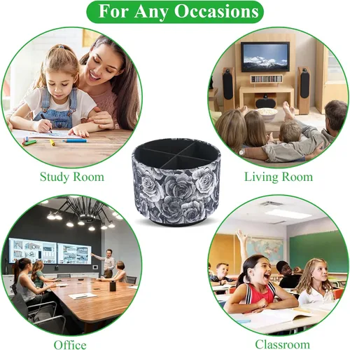 Miniatura 8 de Organizador redondo de cuero para suministros de arte, soporte para control remoto, rotación de 360 grados, soporte multifuncional para lápices, 4