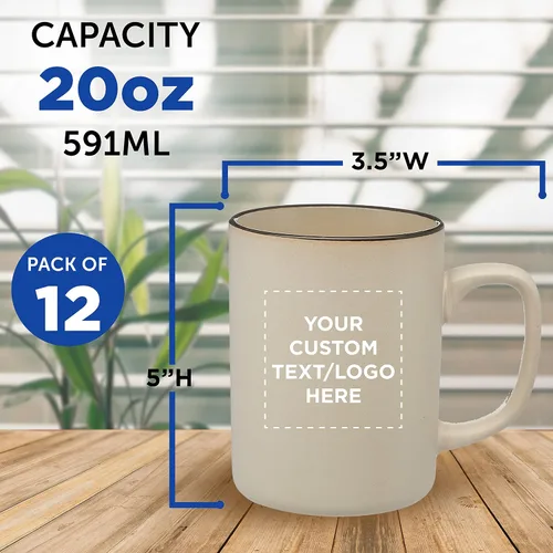 Miniatura 5 de Juego de 12 tazas personalizadas de cerámica mate El Grande de 20 onzas, paquete personalizado a granel, perfectas para té, espresso, capuchino