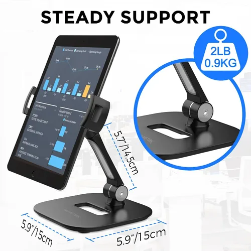 Miniatura 4 de AboveTEK Soporte para tableta, elegante soporte de aluminio para iPad, soporte plegable giratorio de 360° para tabletas/teléfonos inteligentes de 4
