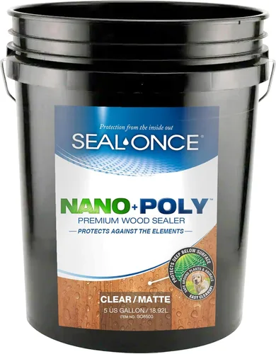 Sellador Seal-Once Nano+Poly de madera penetrante con poliuretano, sellador impermeable de alta calidad, 5 galones, transparente | Con poliuretano,