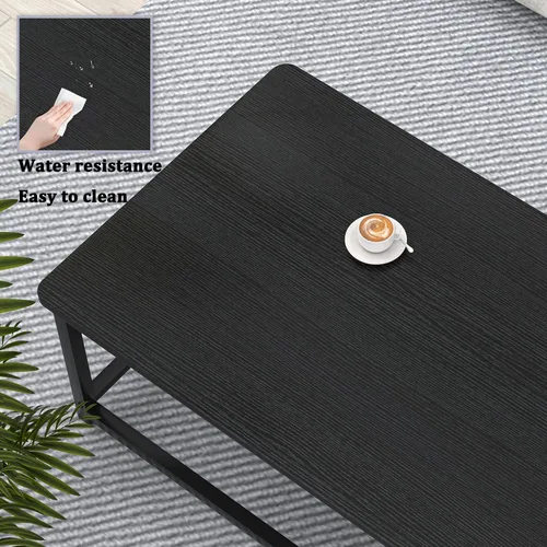Miniatura 5 de EXCEFUR Mesa de centro negra, mesa de sala de estar de madera rústica con estante de almacenamiento, mesa central rectangular moderna, 47 pulgadas