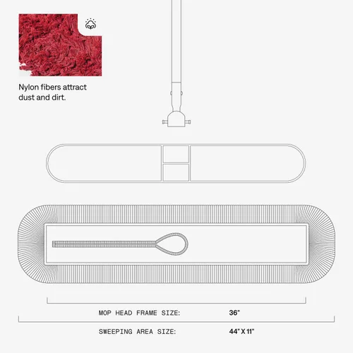 Miniatura 3 de Trapeador de polvo comercial rojo de 36 pulgadas y barredora de piso con mango extensible, fregona para limpieza de suelos de madera dura, azulejos