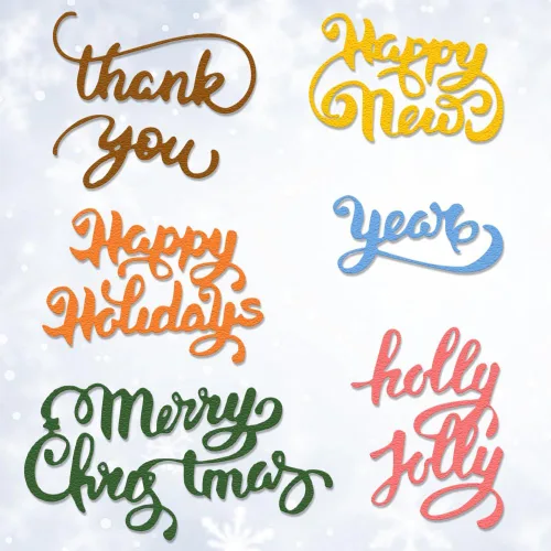 Miniatura 3 de ABTOLS 7 piezas de palabras navideñas Thinlits troqueladas de palabras navideñas en relieve, troqueles de corte de metal de acero al carbono