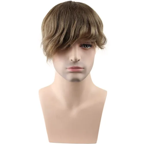 Miniatura 2 de Voloria Toupee - Pieza de cabello para hombre, sistema de reemplazo de cabello humano virgen 100% europeo, 10 x 8 pulgadas, color marrón claro #18