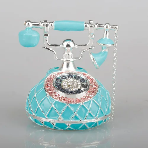 Miniatura 2 de SEVENBEES Figuras de teléfono turquesa, caja esmaltada con bisagras con cristales rosados, joyeros decorativos, coleccionables, regalos para niñas