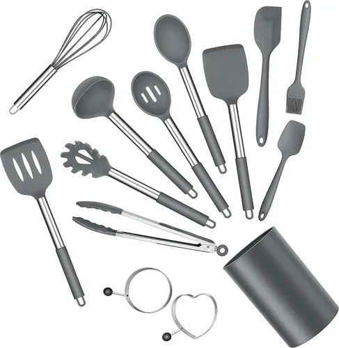 Miniatura 8 de E-far - Juego de utensilios de cocina de silicona, juego de 30 utensilios de cocina con soporte, espátulas de cocina resistentes al calor, cucharón