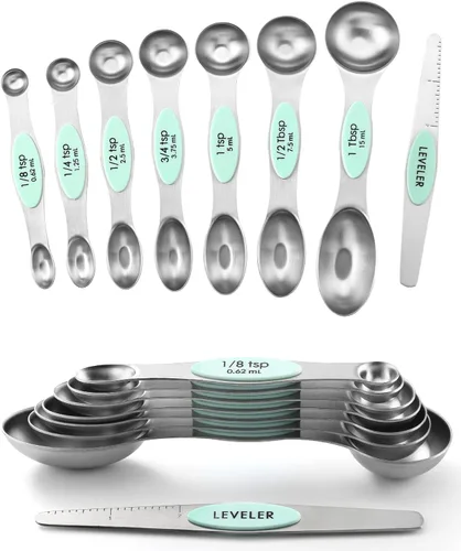 Miniatura 25 de Spring Chef Juego de 8 cucharas magnéticas de medición de acero inoxidable con nivelador, juego de cucharaditas y cucharas de mesa de doble cara