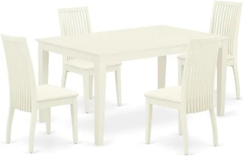 East West Furniture CAIP5-LWH-C - Juego de comedor de 5 piezas para 4 personas, incluye una mesa de comedor rectangular y 4 sillas de comedor de
