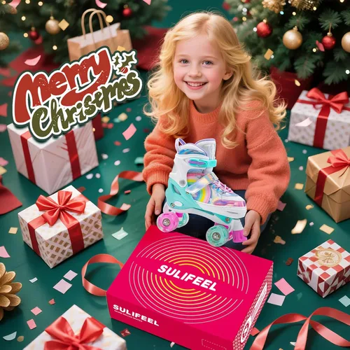 Miniatura 5 de SULIFEEL Rainbow Unicorn - Patines ajustables de 4 tamaños para niñas y niños de 3-5, 5-8, 6-12 años, patines para interiores y exteriores Un arco