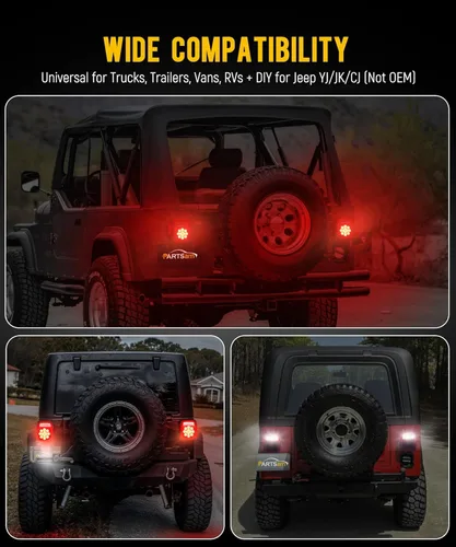 Miniatura 5 de Partsam 2x luces de freno y giro rojo/color blanco de 39 LED para camión, remolque, barco, RV, Jeep TJ CJ YJ JK rojo (Red Lens)