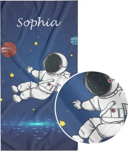 Toalla de playa de astronauta de luz azul personalizada con nombre, toallas de baño a prueba de arena para natación y deporte, 30 x 60 pulgadas
