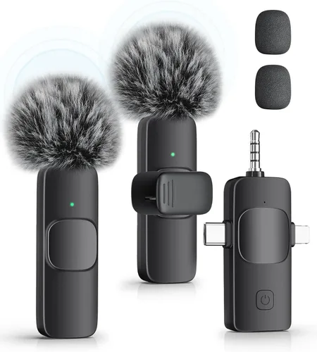 Miniatura 11 de Paquete de 2 micrófonos de solapa inalámbricos para iPhone, iPad y teléfono Android, micrófono de solapa Plug and Play, micrófono inalámbrico