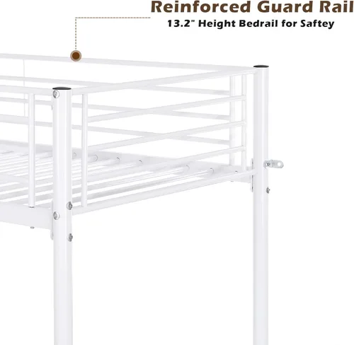 Miniatura 6 de Bonnlo Litera de metal individual sobre individual con escalera y rieles de seguridad, fácil montaje, marco de cama resistente para niños, Blanco