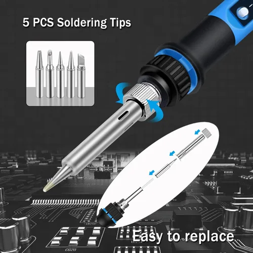 Miniatura 5 de Kit de soldador, 80 W, 110 V, calentamiento rápido en 10 segundos, LCD, digital, temperatura ajustable, pistola de soldadura termostática, kit