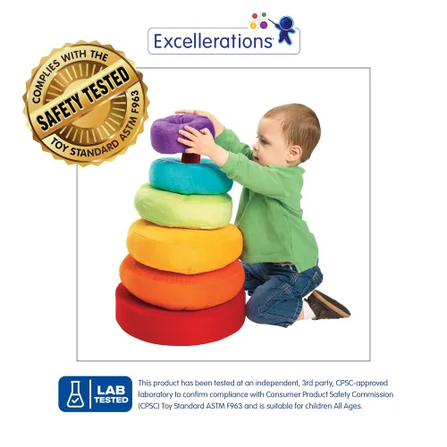Miniatura 2 de Excellerations Anillo apilable de arcoíris de felpa gigante para niños, juego de aula para niños