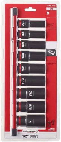 Miniatura 6 de Compatible con Milwaukee 49-66-7022 SHOCKWAVE Juego de llaves de vaso SAE de 6 puntos de 1/2 pulgada - 9 piezas - 2