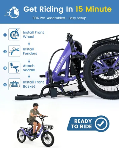 Miniatura 6 de MOONCOOL Electric Tricycle for Adults, 500W/750W Folding Electric Trike for Adults, 20"x3.0" Fat Tire 3 Wheel Electric Bike, Aluminum Frame