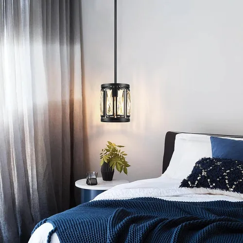 Miniatura 8 de Lámpara colgante de cristal con pantalla de tambor negra mate, araña de 2 paquetes para isla de cocina, luces de techo modernas para sala de estar